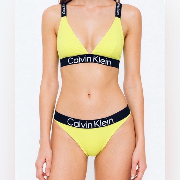 Calvin Klein Other - Calvin Klein Neon Yellow Bikini Set Size S Logo Band Swimwear